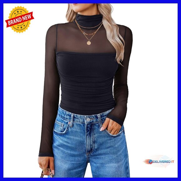 Other - Long Sleeve Bodysuit Shapewear Mesh Turtleneck Going Out Top